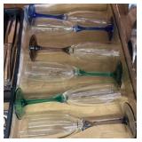 6 Colored Stem Champagne Flutes