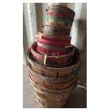 Stack of Wooden and Colored Bushel Baskets c5