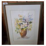 Framed Watercolor Still Life, Floral Vase w14
