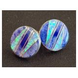 Sterling Silver Earrings with Blue Inlay