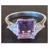Sterling Silver Ring with Purple Stone, Size 8