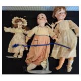 3 Bisque Head Dolls, Various Markings