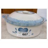 Lidded Ceramic Casserole Dish with Blue Pattern