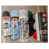 Spray Paint Cans in Plastic Storage Bin