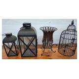 Lanterns, Planter, and Wire Birdcage