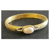 Trifari Gold Bangle With Faux Pearl Centerpiece