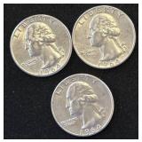 1964 U.S. Silver Washington Quarters (3 Total)