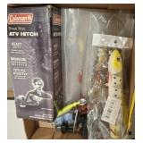 Box Lot With Fishing Gear and ATV Hitch