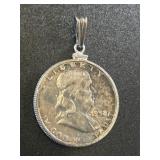 1958 Silver Half Dollar Coin Pendant