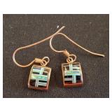Sterling Silver Inlay Drop Earrings