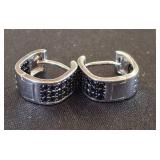 Sterling Hoop Earrings With Black Stones