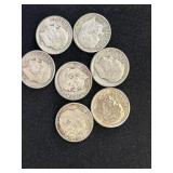 Seven 1960s US Roosevelt Silver Dimes