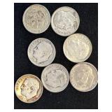 7 U.S. Silver Roosevelt Dimes, Mixed Dates