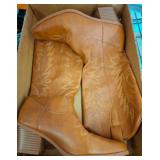 Brown Faux Leather Western Boots, Size 38