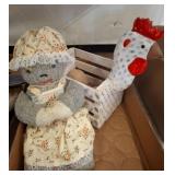 Handmade Fabric Doll with Wooden Crate and Eggs