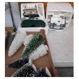 Christmas Village Houses and Bottle Brush Trees