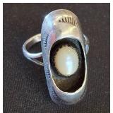 Sterling Silver Ring with Mother of Pearl Inlay