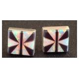 Sterling Silver Inlaid Opal Earrings (.925)