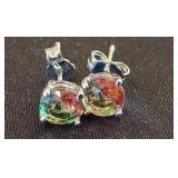 Sterling Stud Earrings with Multicolor Gemstones