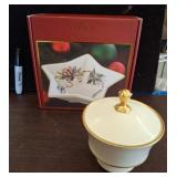 Lenox Holiday Bowl & Lidded Dish Set w/ Gold Trim