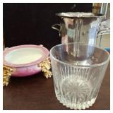 Porcelain Bowl, Metal Vase, and Cut Glass Tumbler