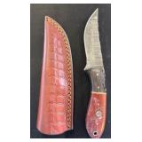 Damascus Steel Knife with Leather Sheath