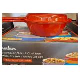 Red Enamel Cast Iron Skillet and Cooker Set