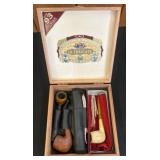 Three Smoking Pipes in Wood Box