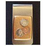 Silver-Tone Money Clip with Miniature Coins