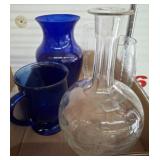 Glassware Including Clear and Blue Pieces