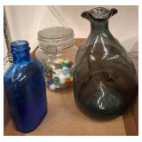 Antique Glass Bottles and Marble Jar Assortment