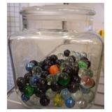 Glass Marbles in Lidded Clear Glass Jar