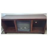 Dark Wood Media Console With Electric Fireplace
