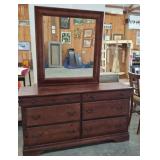 Wooden Dresser with Mirror, 6 Drawers