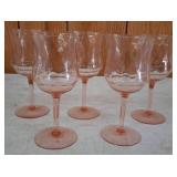 Six Pink Glass Wine Stems