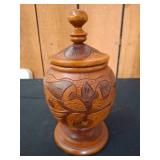 Carved Wooden Lidded Jar With Floral Motif