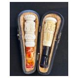 Two Carved Meerschaum Tobacco Pipe Stems