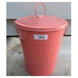 Metal Lidded Trash Can in Coral Pink Finish c1