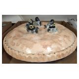Decorative Ceramic Pie Dish With Bird Lid