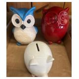 Ceramic Owl Figurines and Piggy Bank Lot