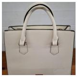 White Faux Leather Tote Bag with Gold Accents