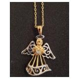 Sterling Angel Pendant with Gold-Tone Accents