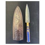 Damascus Steel Knife with Leather Sheath