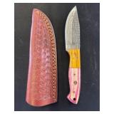 Damascus Steel Knife With Leather Sheath