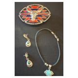 Buckle, Earrings, Necklace with Turquoise Accents