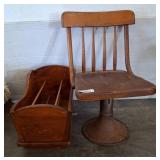 12in Wood-Seat Stool and Wooden Magazine Rack