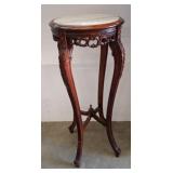 Marble-Top Carved Wood Pedestal Table