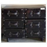 Black Faux Leather Chest With Six Drawers