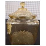 Amber Glass Lidded Depression-Era Cookie Jar