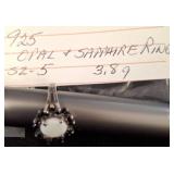 Sterling Silver Ring With Oval Opal & Sapphires